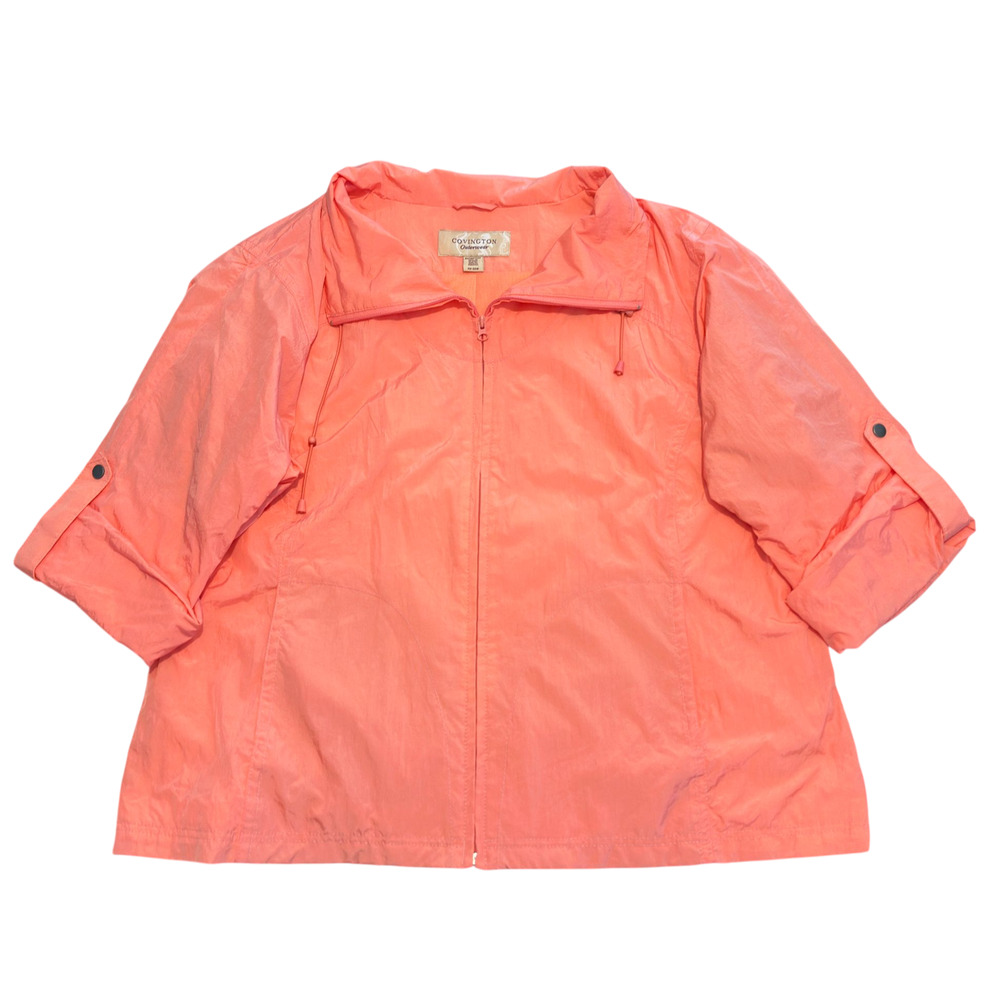Covington Jacket Women 20-22W Bright Coral Pink Lightweight Full Zip Collar Chic